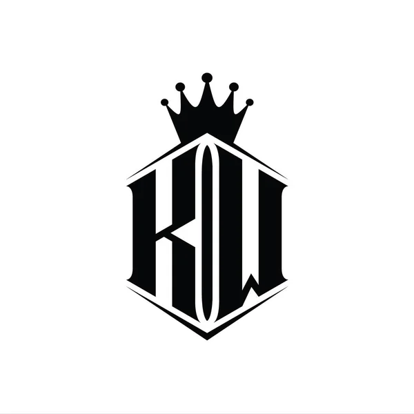 Levél Logo Monogram Hatszög Pajzs Alakú Korona Éles Stílus Design — Stock Fotó
