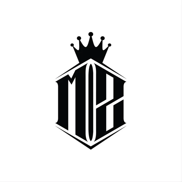 Mz字母Logo六边形盾形冠 带有尖锐的样式设计模板 — 图库照片