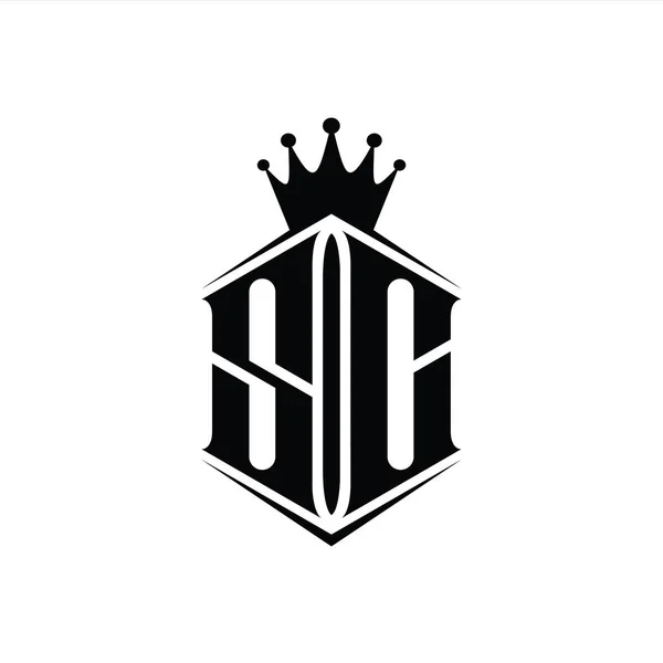 Harfi Logosu Monogram Altıgen Kalkan Şekilli Taç Keskin Stil Tasarım — Stok fotoğraf