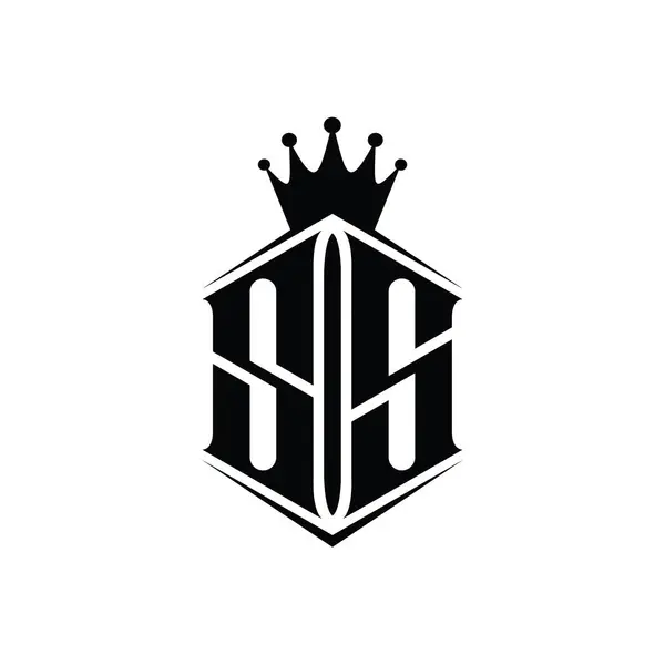 Harfi Logosu Monogram Altıgen Kalkan Şekilli Taç Keskin Stil Tasarım — Stok fotoğraf