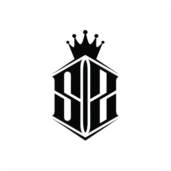 Sz字母Logo六边形盾形冠 带有尖锐的样式设计模板 — 图库照片