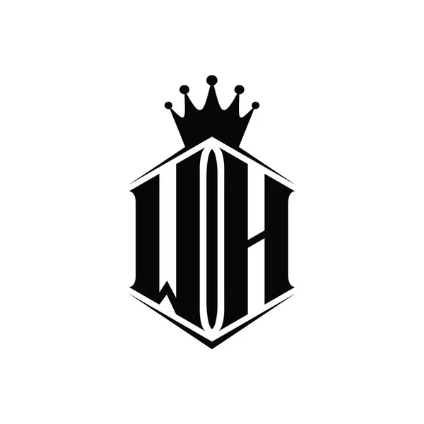 Wh字母标志六边形护盾冠 带有尖锐的样式设计模板 — 图库照片