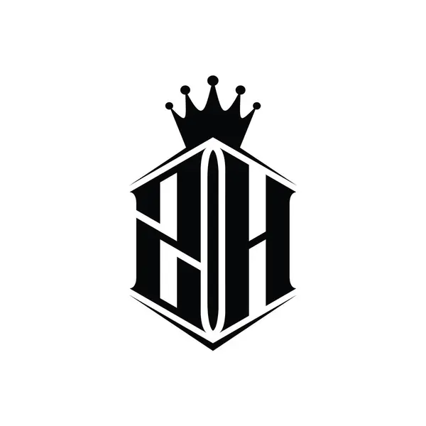 Zh字母Logo六边形护盾冠 带有尖锐的样式设计模板 — 图库照片
