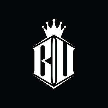 BU Letter Logo monogram altıgen kalkan şekilli taç keskin stil tasarım şablonu