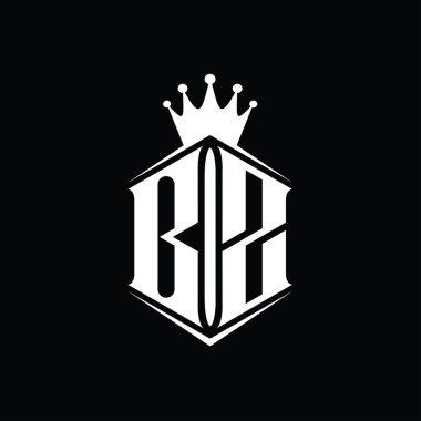 BZ Harf Logosu monogram altıgen kalkan şekilli taç keskin stil tasarım şablonu