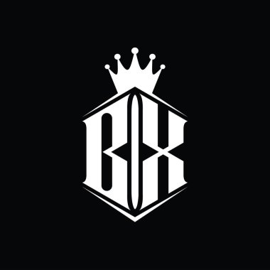 BX Harf Logosu monogram altıgen kalkan şekilli taç keskin stil tasarım şablonu