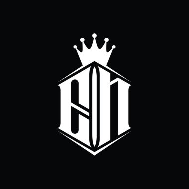 EN Harfi Logosu monogram altıgen kalkan şekilli taç keskin stil tasarım şablonu