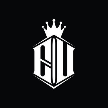 AB Harfi Logosu monogram altıgen kalkan şekilli taç keskin stil tasarım şablonu