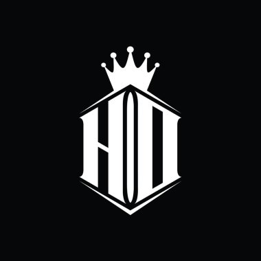 HD Harf Logosu monogram altıgen kalkan şekilli taç keskin stil tasarım şablonu