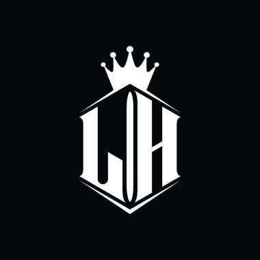LH Harfi Logo monogram altıgen kalkan şekilli taç keskin stil tasarım şablonu