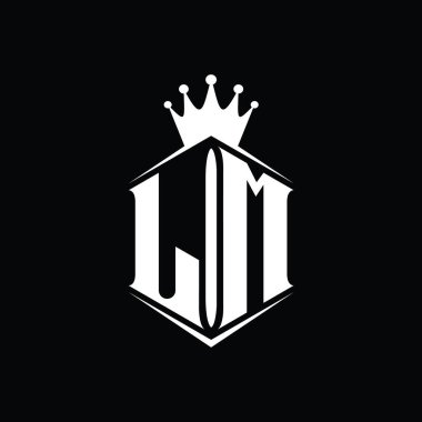 LM Harf Logosu monogram altıgen kalkan şekilli taç keskin stil tasarım şablonu