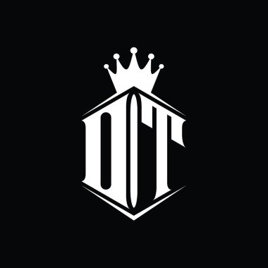 OT Harfi Logosu monogram altıgen kalkan şekilli taç keskin stil tasarım şablonu