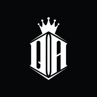 QA Harfi Logo monogram altıgen kalkan şekilli taç keskin stil tasarım şablonu