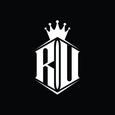 RU Letter Logo monogram altıgen kalkan şekilli taç keskin stil tasarım şablonu