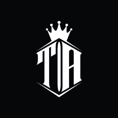 TA Mektup Logosu monogram altıgen kalkan şekilli taç keskin stil tasarım şablonu