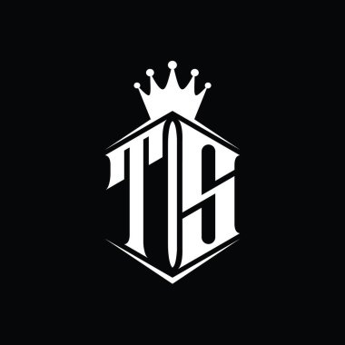 TS Harfi Logo monogram altıgen kalkan şekilli taç keskin stil tasarım şablonu