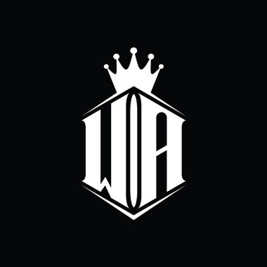 WA Harf Logosu monogram altıgen kalkan şekilli taç keskin stil tasarım şablonu