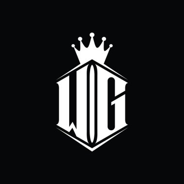 WG Harf Logosu monogram altıgen kalkan şekilli taç keskin stil tasarım şablonu