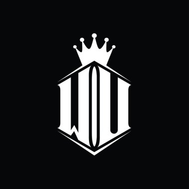 WU Letter Logo monogram altıgen kalkan şekilli taç keskin stil tasarım şablonu