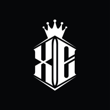 XE Letter Logo monogram altıgen kalkan şekilli taç keskin stil tasarım şablonu