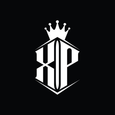 XP Harfi Logo monogram altıgen kalkan şekilli taç keskin stil tasarım şablonu