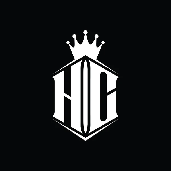 Hc字母标志六边形护盾冠 带有尖锐的样式设计模板 — 图库照片