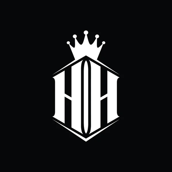 Hh字母标志六边形护盾冠 带有尖锐的样式设计模板 — 图库照片