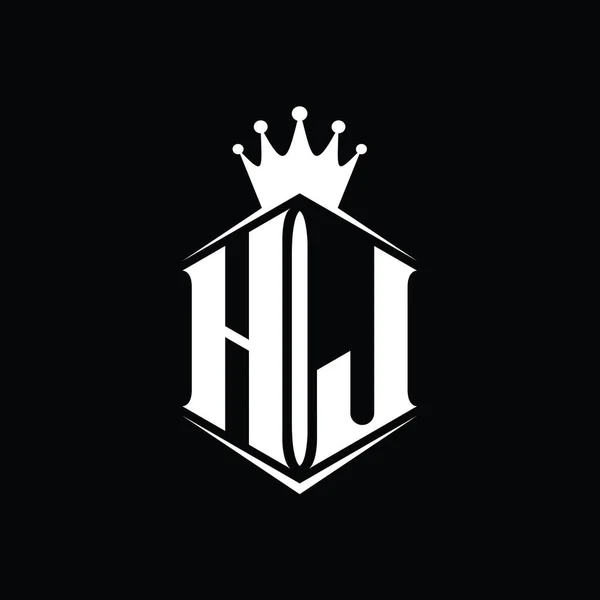HJ Letter Logo monogram hexagon shield shape crown with sharp style design template
