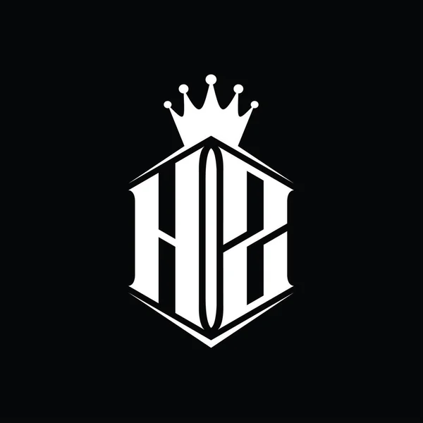 Hz字母Logo六边形盾形冠 带有尖锐的样式设计模板 — 图库照片