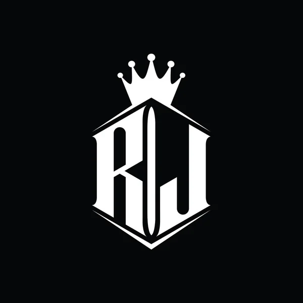 RJ Letter Logo monogram hexagon shield shape crown with sharp style design template