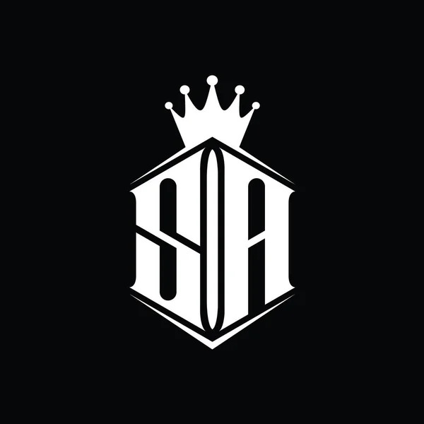 Brev Logo Monogram Hexagon Sköld Form Krona Med Skarp Stil — Stockfoto