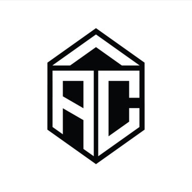 AC Harfi Logo monogramı basit altıgen kalkan şekli izole edilmiş biçim tasarım şablonu
