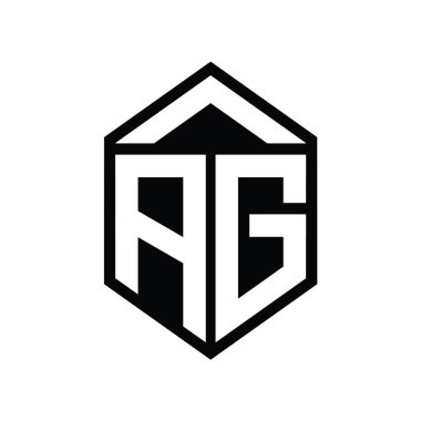 AG Harfi Logo monogramı basit altıgen kalkan şekli izole edilmiş biçim tasarım şablonu