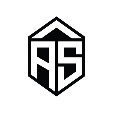 AS Harfi Logo monogramı basit altıgen kalkan şekli izole biçim tasarım şablonu