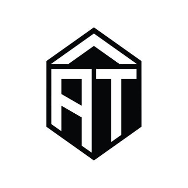 AT Harfi Logo monogramı basit altıgen kalkan şekli izole biçim tasarım şablonu