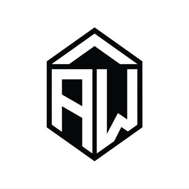 AW Harfi Logo monogramı basit altıgen kalkan şekli izole edilmiş biçim tasarım şablonu