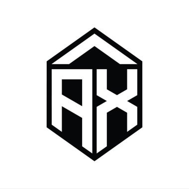 AX Harfi Logo monogramı basit altıgen kalkan şekli izole edilmiş biçim tasarım şablonu