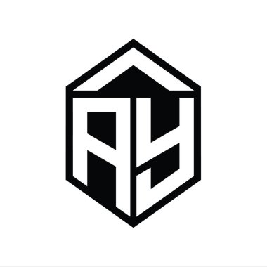 AY Letter Logo monogramı basit altıgen kalkan şekli izole biçim tasarım şablonu