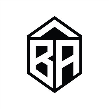 BA Harfi Logo monogramı basit altıgen kalkan şekli izole biçim tasarım şablonu