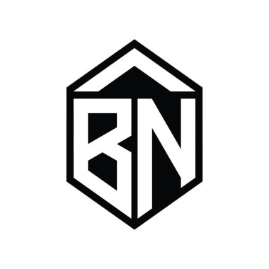 BN Harfi Logo monogramı basit altıgen kalkan şekli izole edilmiş biçim tasarım şablonu