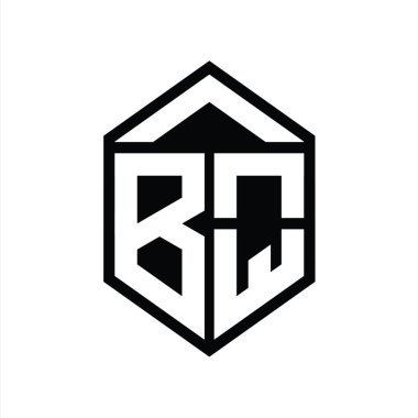 BQ Harfi Logo monogramı basit altıgen kalkan şekli izole edilmiş biçim tasarım şablonu