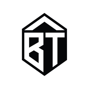 BT Letter Logo monogramı basit altıgen kalkan şekli izole edilmiş biçim tasarım şablonu