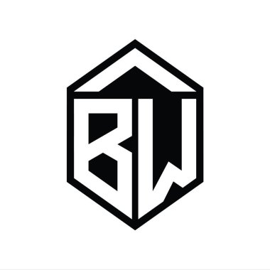 BW Harfi Logo monogramı basit altıgen kalkan şekli izole edilmiş biçim tasarım şablonu