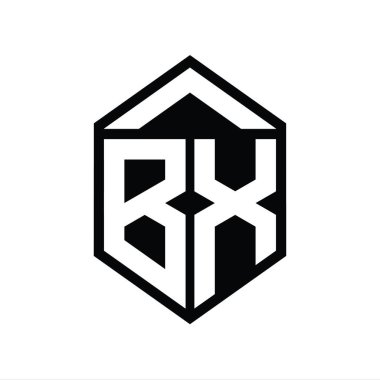 BX Harfi Logo monogramı basit altıgen kalkan şekli izole edilmiş biçim tasarım şablonu