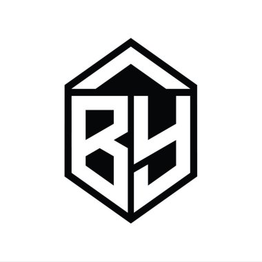 Harf Logosu monogramıyla basit altıgen kalkan şekli izole edilmiş biçim tasarım şablonu