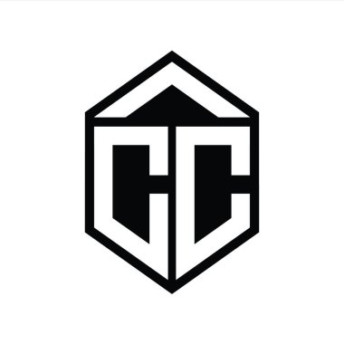 CC Harfi Logo monogramı basit altıgen kalkan şekli izole edilmiş biçim tasarım şablonu