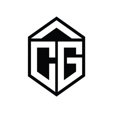 CG Harfi Logo monogramı basit altıgen kalkan şekli izole edilmiş biçim tasarım şablonu
