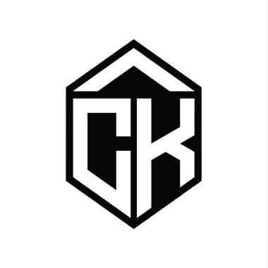 CK Harfi Logo monogramı basit altıgen kalkan şekli izole biçim tasarım şablonu