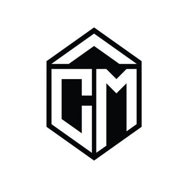 CM Harfi Logo monogramı basit altıgen kalkan şekli izole edilmiş biçim tasarım şablonu