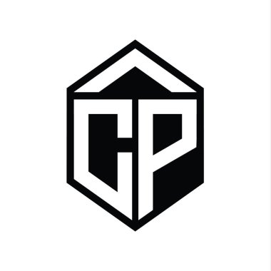 CP Harfi Logo monogramı basit altıgen kalkan şekli izole edilmiş biçim tasarım şablonu